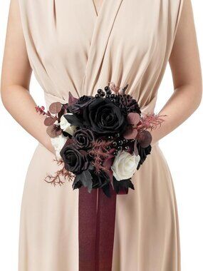 Elegant Black Wedding Bouquet for Bride & Bridesmaid - 7-Inch Floral Arrangement